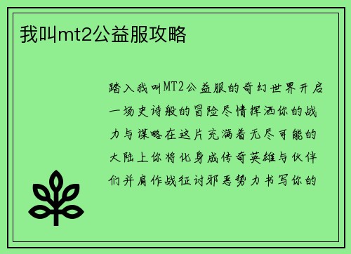 我叫mt2公益服攻略